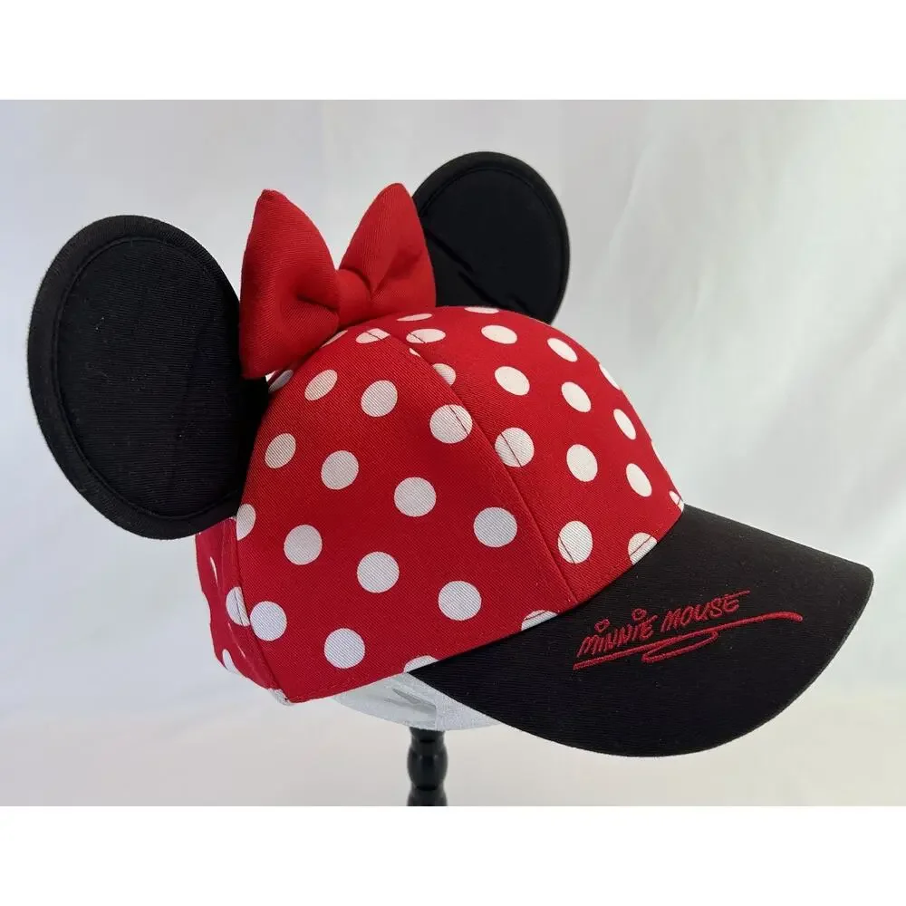 Disney Parks‎ Minnie Mouse Youth Baseball Cap Hat Red Polka Dot Ears Bow